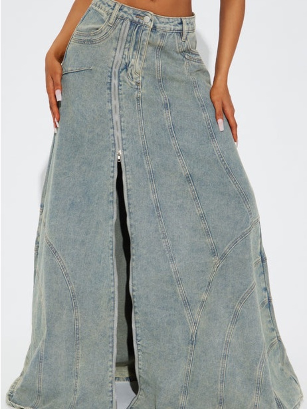 Fashion nova High-Slit Washed Denim Maxi Skirt - - Picture 5 of 5